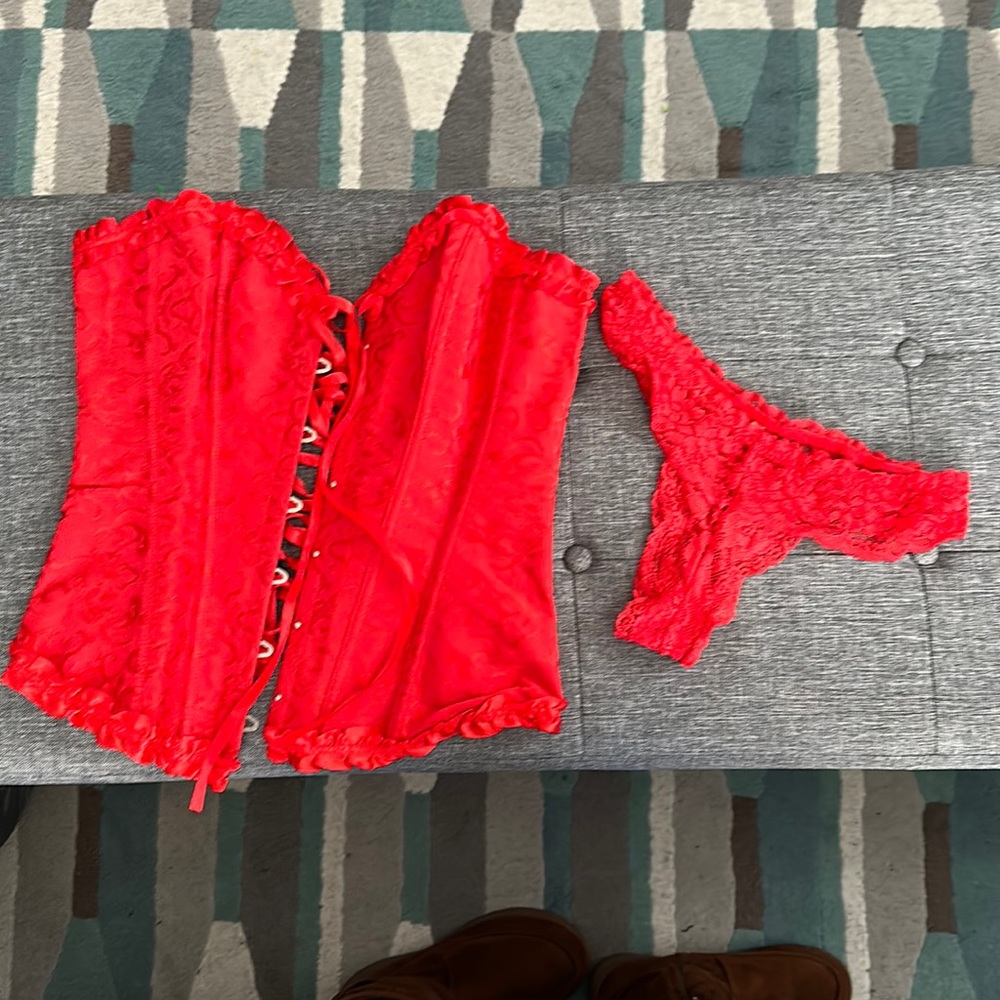 Red corset with matching panty size medium